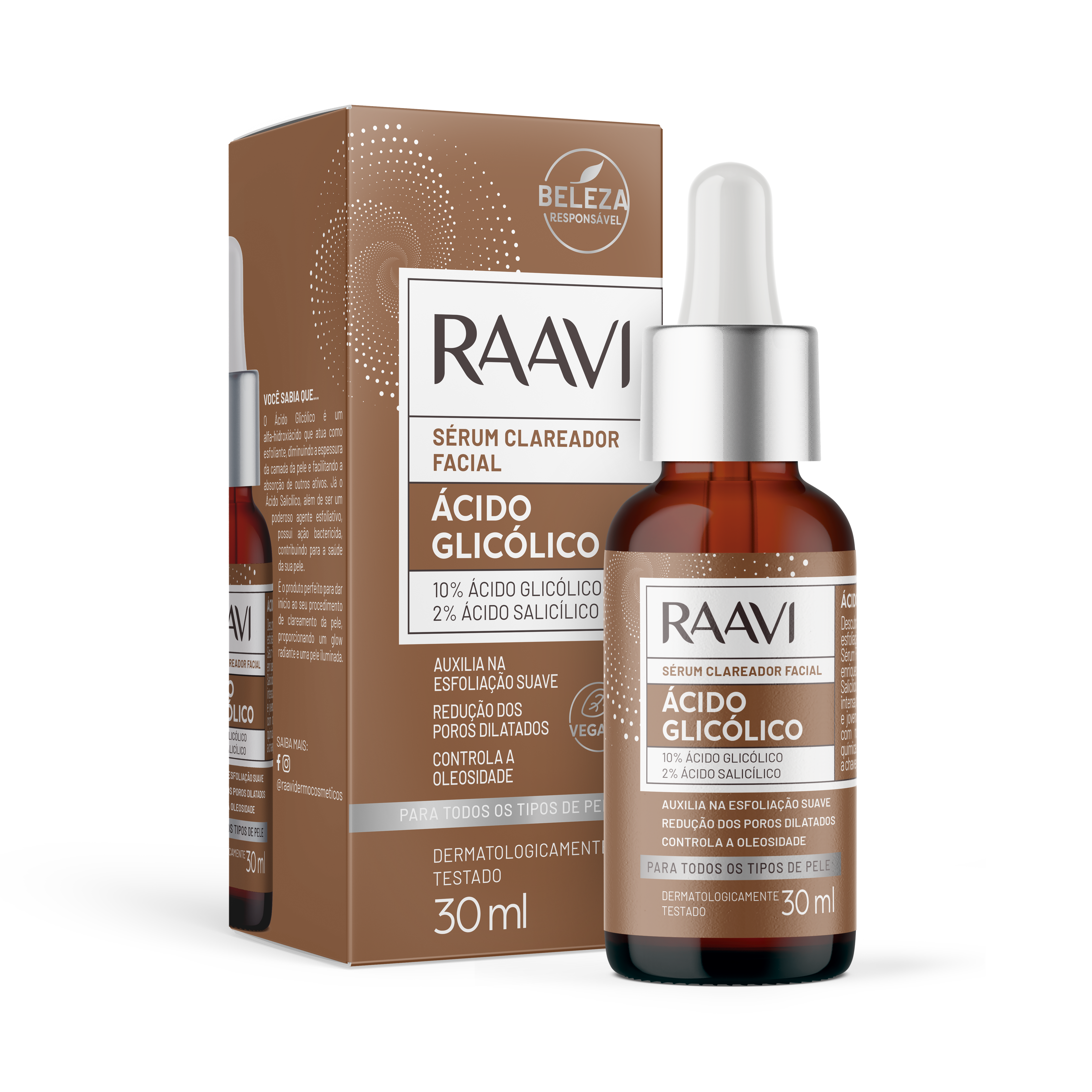 Raavi-Serum-Facial-Acido-Glicolico-30ml-Cartucho-Frasco-PA2821 Sérum Facial Ácido Glicolico Raavi