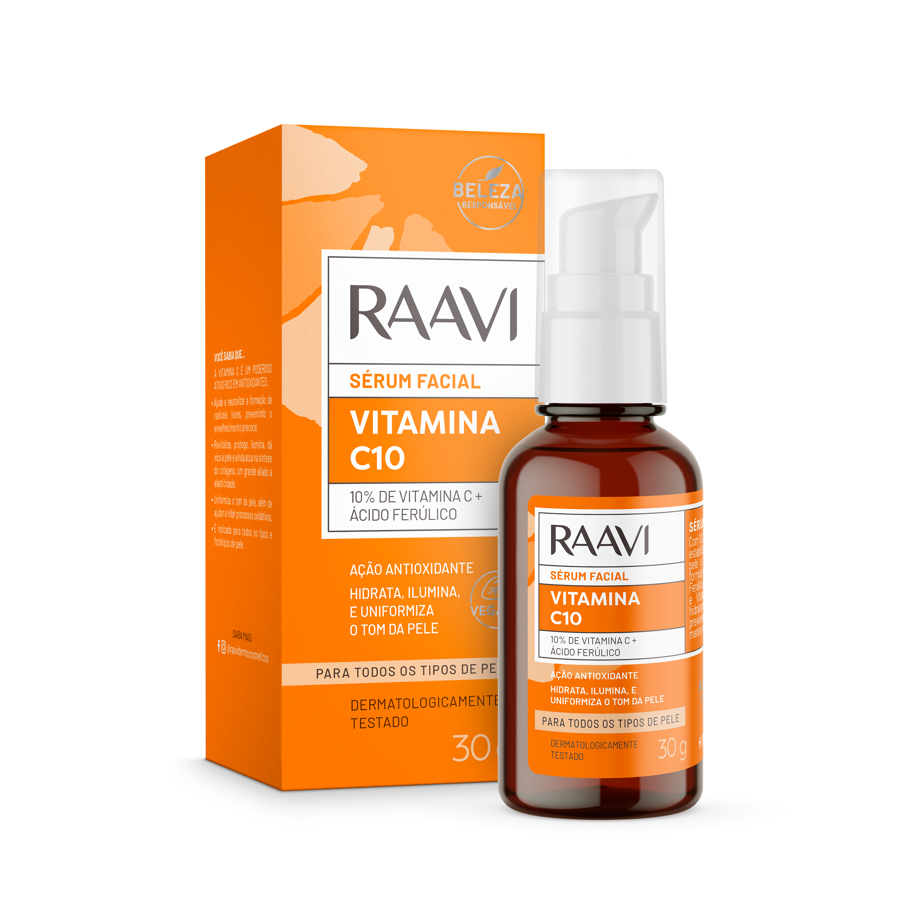 Raavi-Serum_VitaminaC10_30g_PA2770-cartucho-frasco Sérum facial Vitamina C10